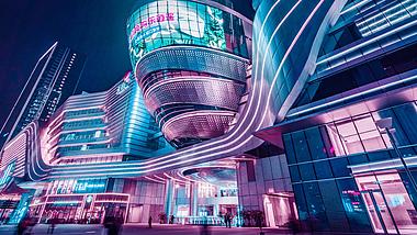 8k未来科技感赛博朋克魔幻重庆购物商场夜景灯光人流延时视频的预览图
