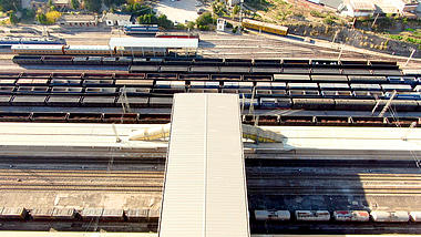 4K航拍货运火车停靠火车站工业物流运输视频视频的预览图