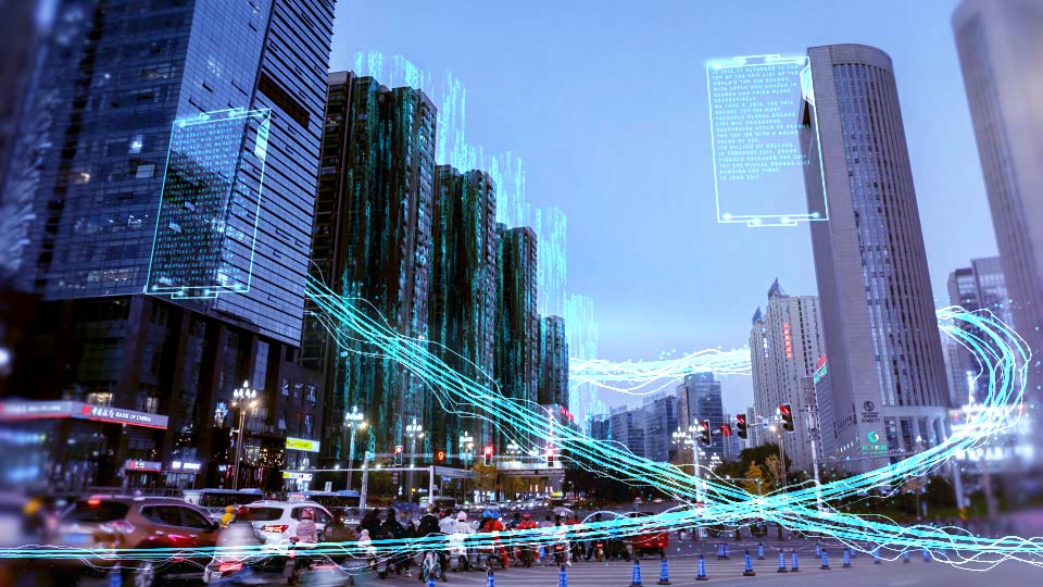 大气线条粒子城市建筑科技合成AE模板视频的预览图