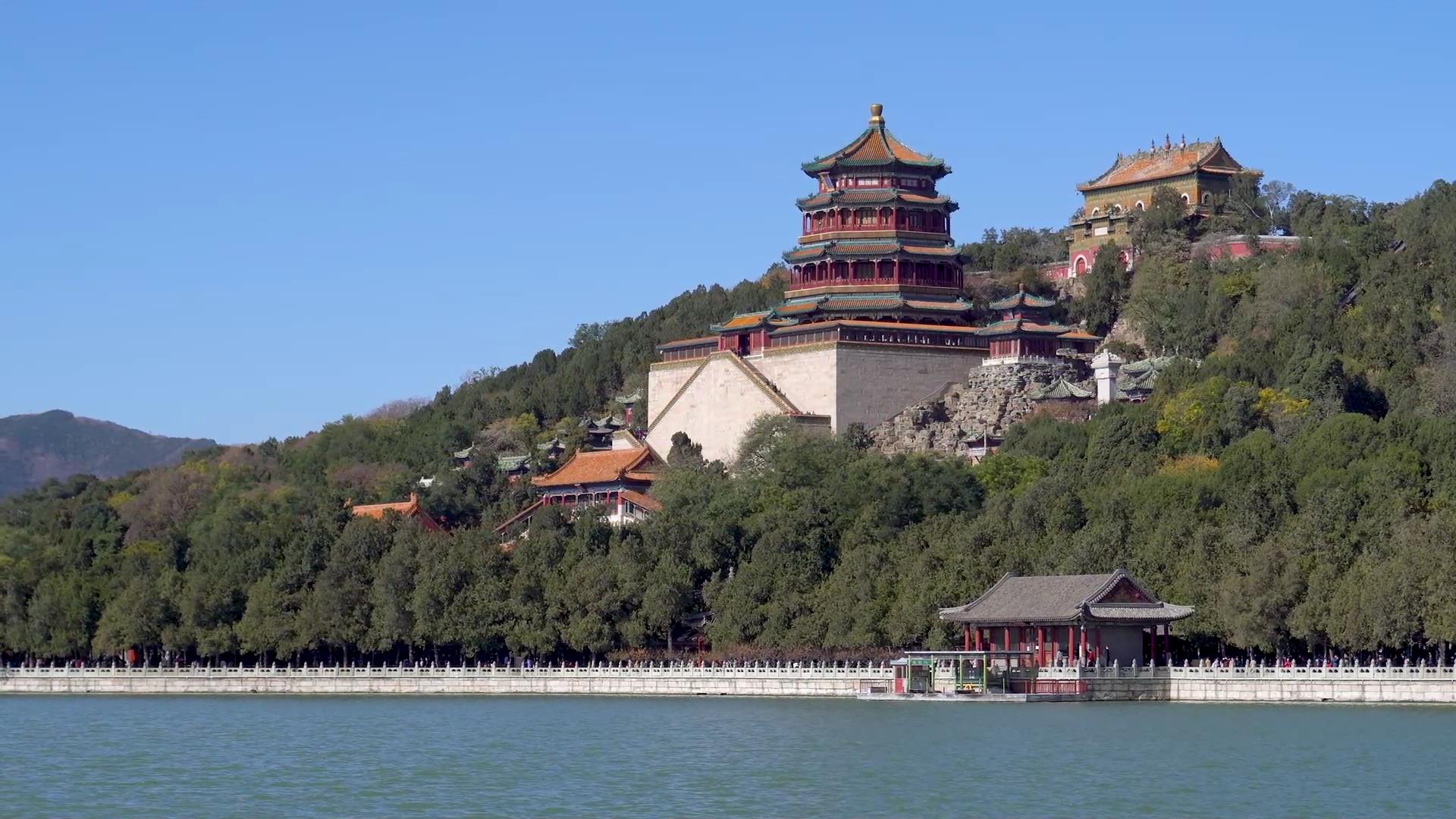 4K北京颐和园佛香阁建筑风光景观视频的预览图
