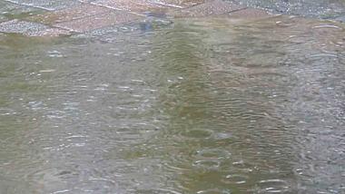4k下雨天雨滴打落在地上水潭溅起波纹意境视频视频的预览图