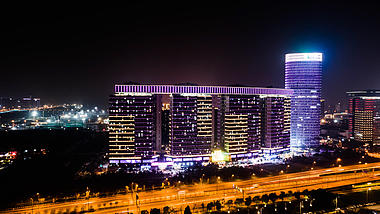 4K航拍南京江北新区写字楼商务大楼夜景延时摄影视频的预览图