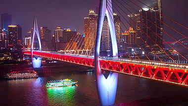 4K航拍重庆地标千厮门大桥城市夜景视频视频的预览图