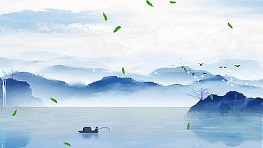 原创中国风水墨风古风蓝色山水水墨背景视频AE模板视频的预览图