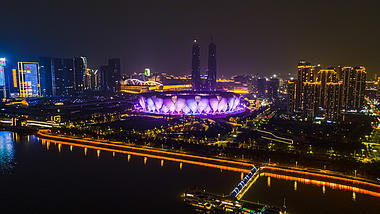 4K航拍夜景延时杭州亚运会主会场奥体中心视频的预览图