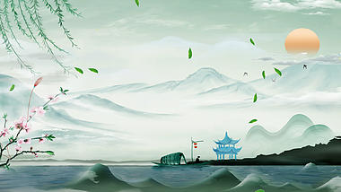 原创中国风古风绿色落叶山水视频AE背景模板视频的预览图