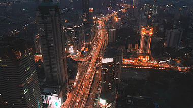 4K夜晚武汉城市CBD夜景解放大道航拍实拍视频视频的预览图