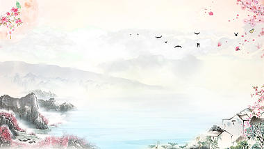 原创中国风粉色水墨山水视频背景古风水墨风诗词朗诵背景AE模板视频的预览图