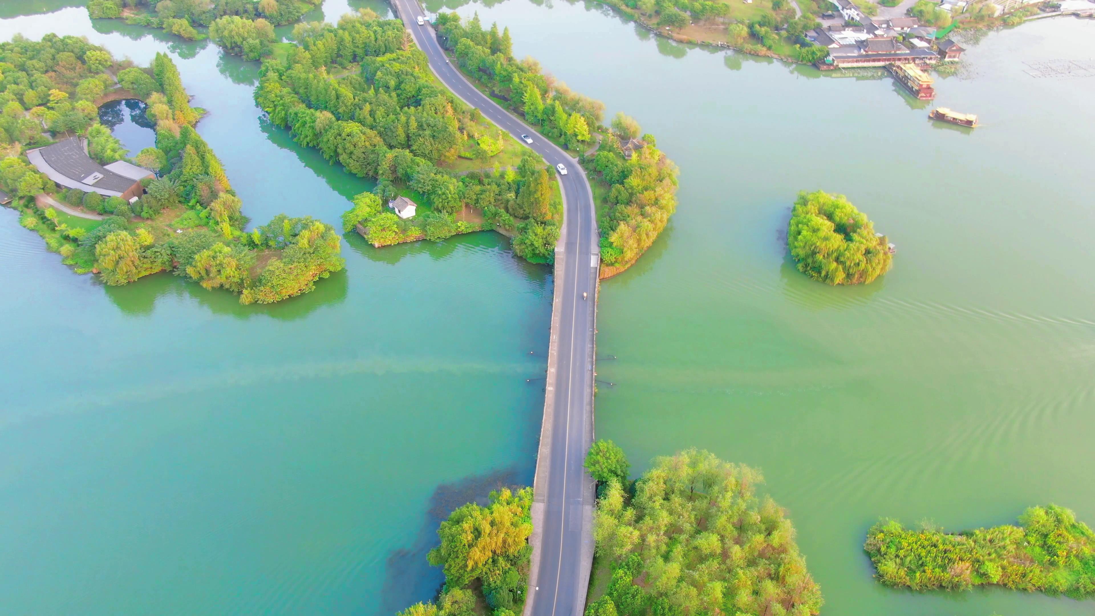 4K航拍杭州湘湖旅游景区视频视频的预览图