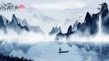原创中国风蓝色山水云雾缭绕视频背景古风水墨风诗词朗诵背景AE模板视频的预览图