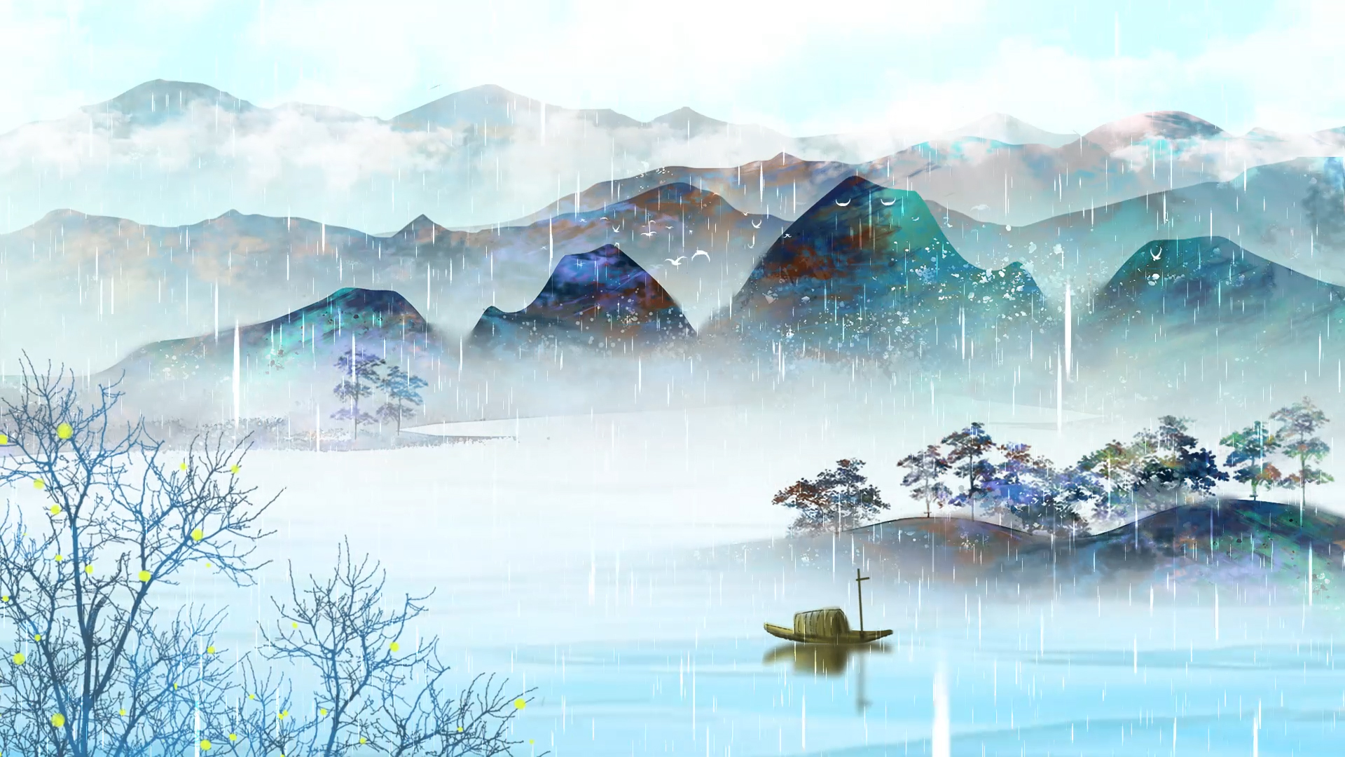 原创60秒雨景中国风古风水墨风诗词朗诵背景AE模板视频的预览图