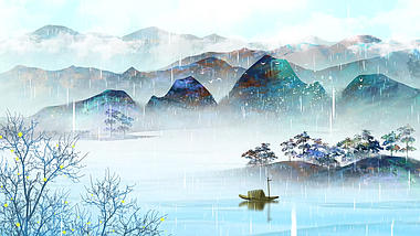 原创60秒雨景中国风古风水墨风诗词朗诵背景AE模板视频的预览图