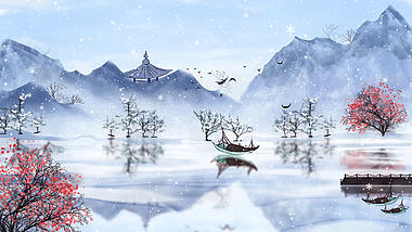 原创60秒中国风冬天雪景古风水墨风诗词朗诵背景AE模板视频的预览图
