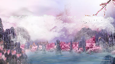 原创中国风紫色幻境水墨风景视频古风水墨风诗词朗诵背景AE模板视频的预览图