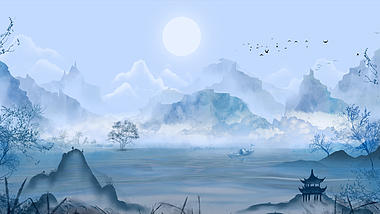 原创中国风蓝色大气水墨画视频古风水墨风诗词朗诵背景AE模板视频的预览图
