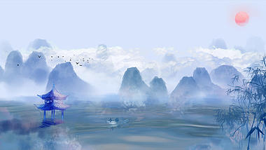 原创中国风蓝色壮丽水墨视频古风水墨风诗词朗诵背景AE模板视频的预览图