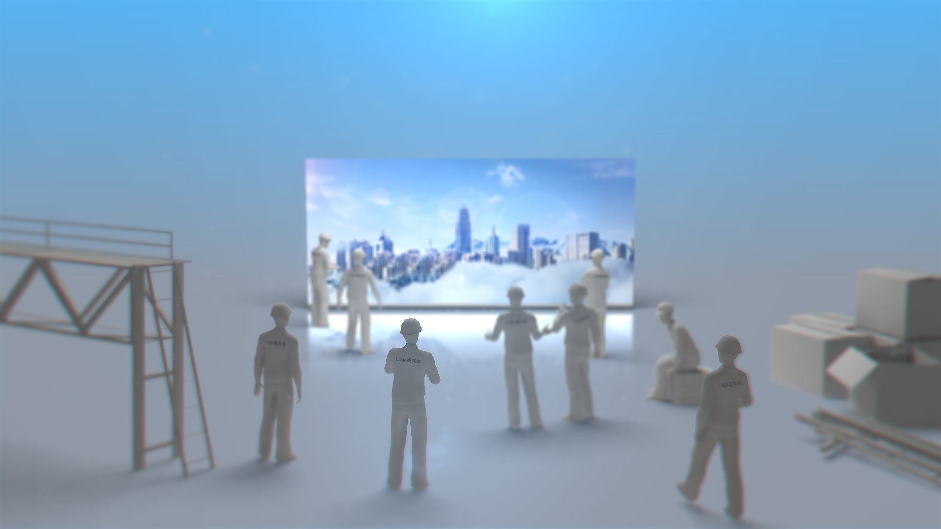 三维建筑人物搭建广告屏幕企业图文片头AE视频模板视频的预览图