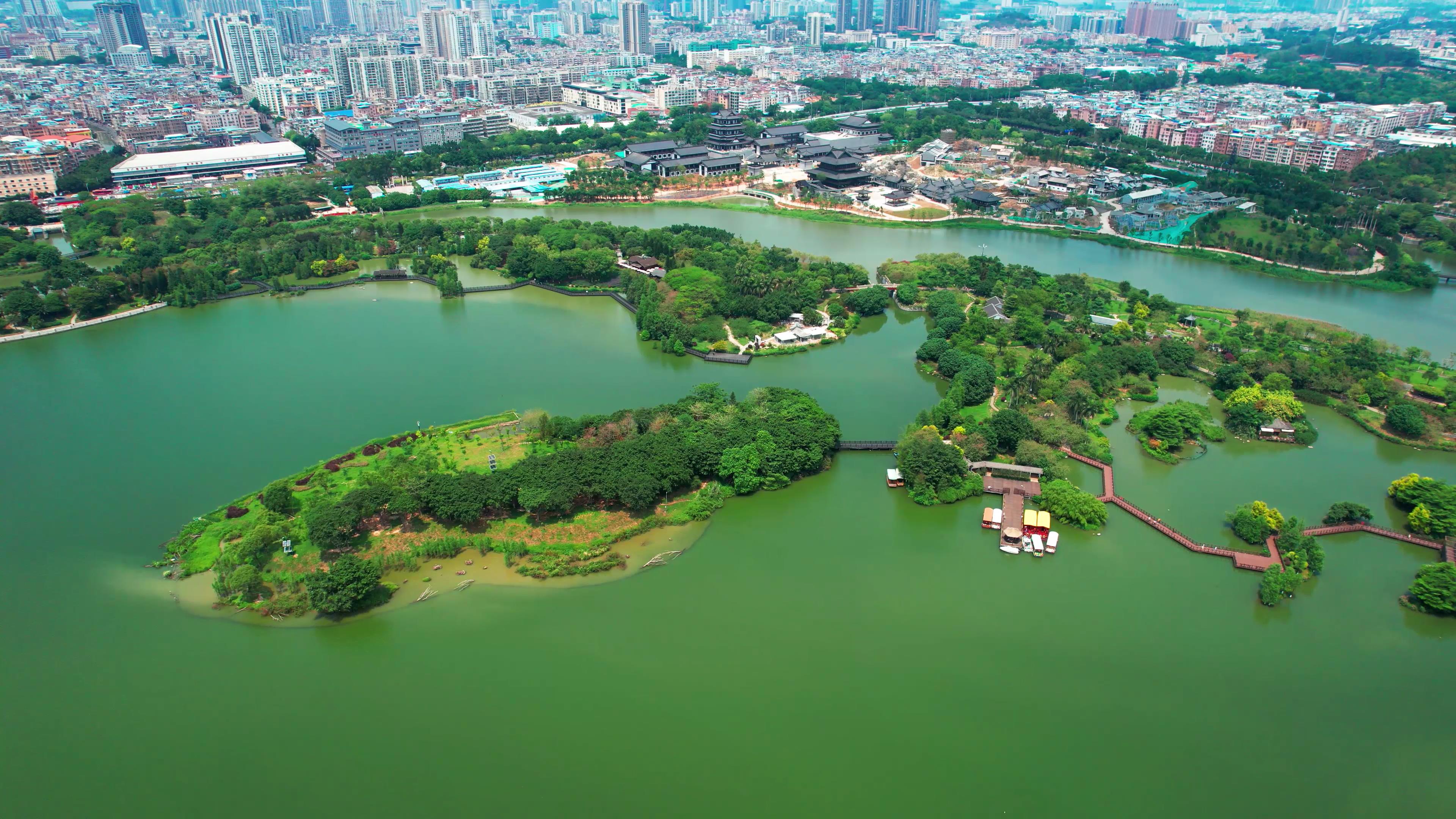 4k广州海珠区海珠湖公园风景航拍视频视频的预览图