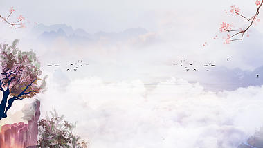 原创中国风紫色云朵飞鸟视频水墨风古风背景AE模板视频的预览图