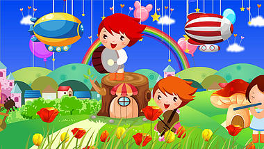 卡通孩子乐队乐园六一儿童节动态背景视频的预览图
