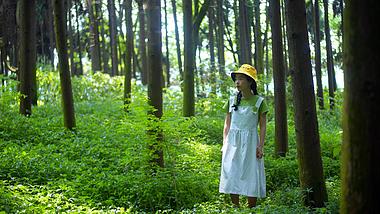 4K实拍森系可爱美女走在森林中意境空镜视频的预览图