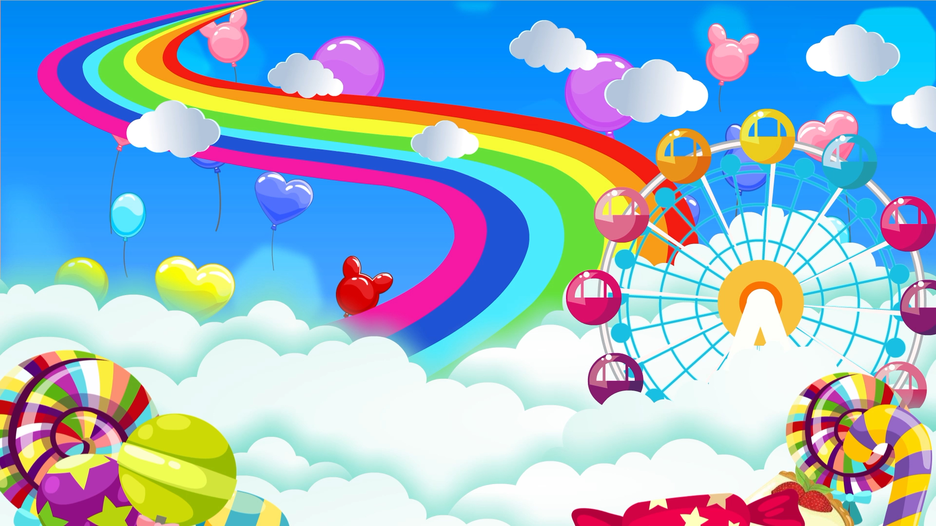 六一儿童节动态卡通天空彩虹气球背景视频的预览图