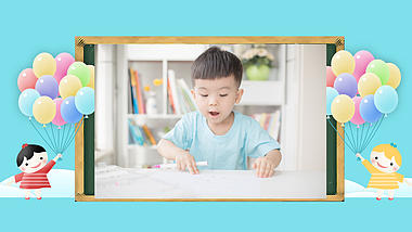 六一儿童节蓝色卡通儿童相册展示PR模板视频的预览图