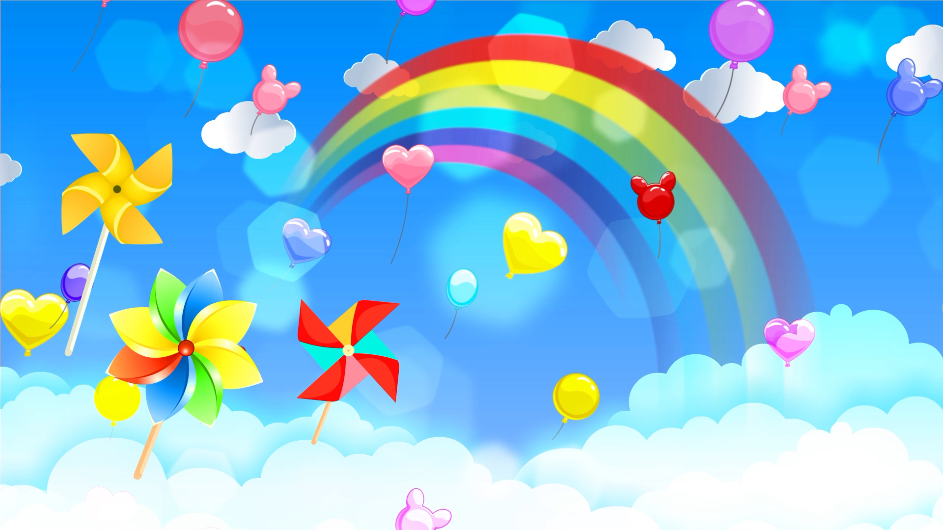 六一儿童节动态卡通唯美天空彩虹背景视频的预览图