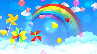 六一儿童节动态卡通唯美天空彩虹背景视频的预览图