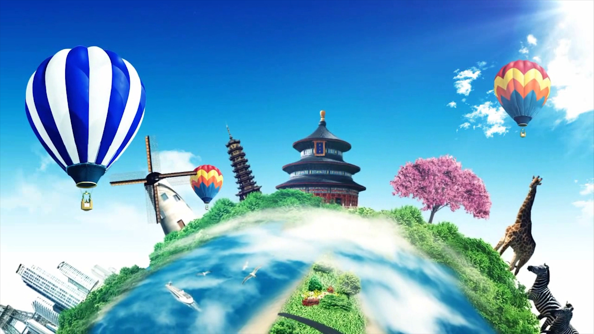 全球地球热气球动态舞台背景视频视频的预览图