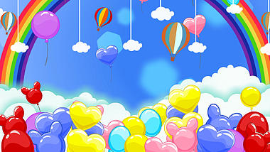 六一儿童节动态卡通欢乐天空气球背景视频的预览图
