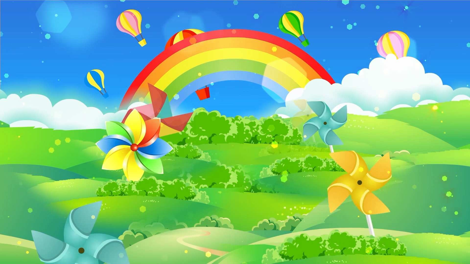 卡通彩虹草地风车六一儿童节动态背景视频的预览图
