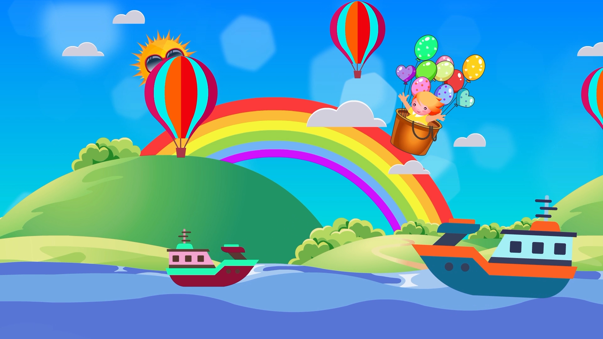 卡通船海面行驶六一儿童节卡通动态背景视频视频的预览图