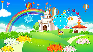 梦幻田园城堡卡通六一儿童节动态背景视频视频的预览图