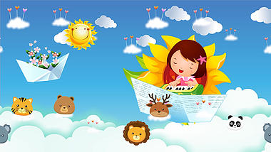 卡通女孩弹琴歌唱六一儿童节动态背景视频的预览图