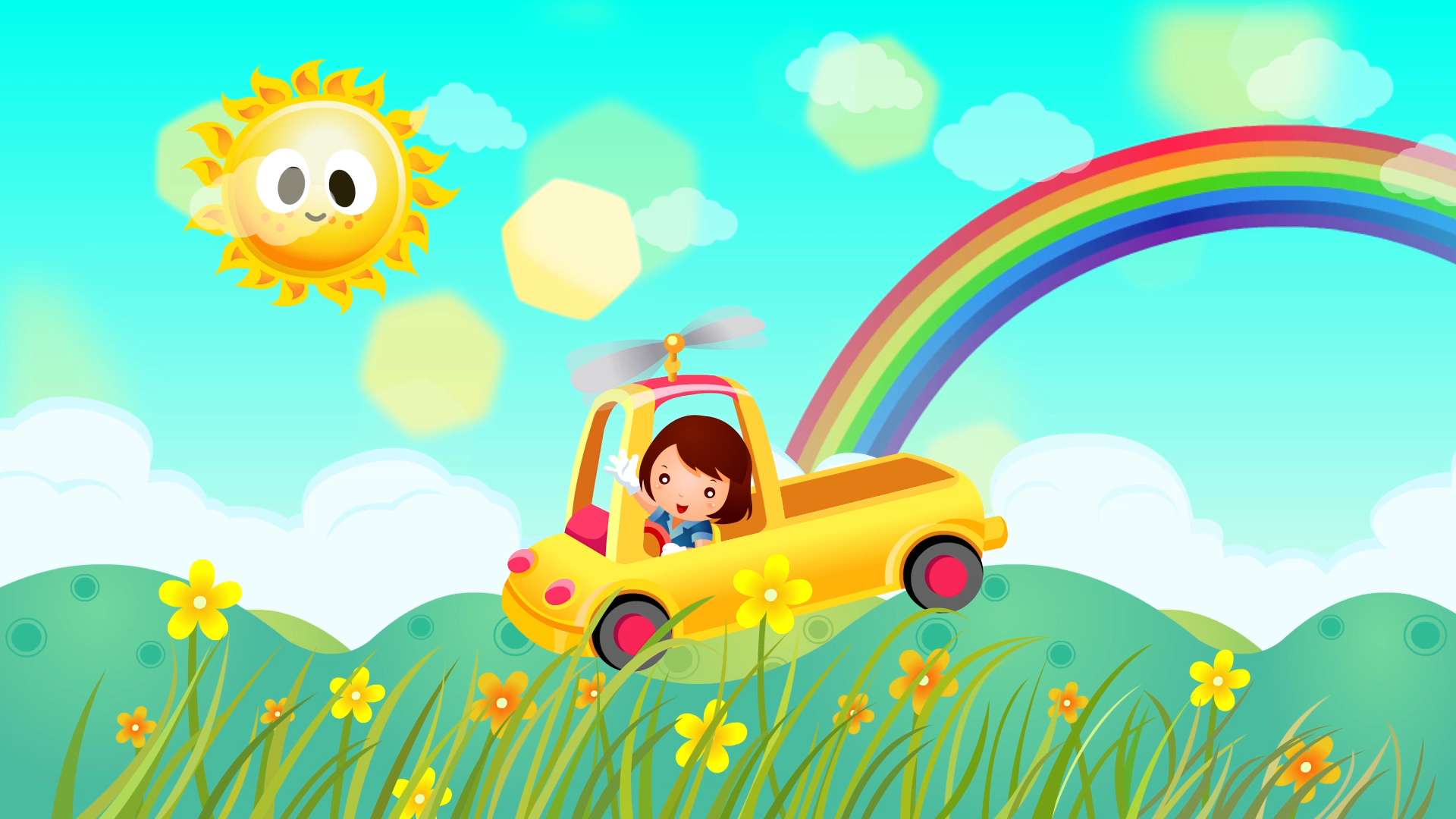 会飞的汽车卡通六一儿童节卡通动态背景视频视频的预览图