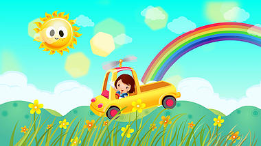 会飞的汽车卡通六一儿童节卡通动态背景视频视频的预览图