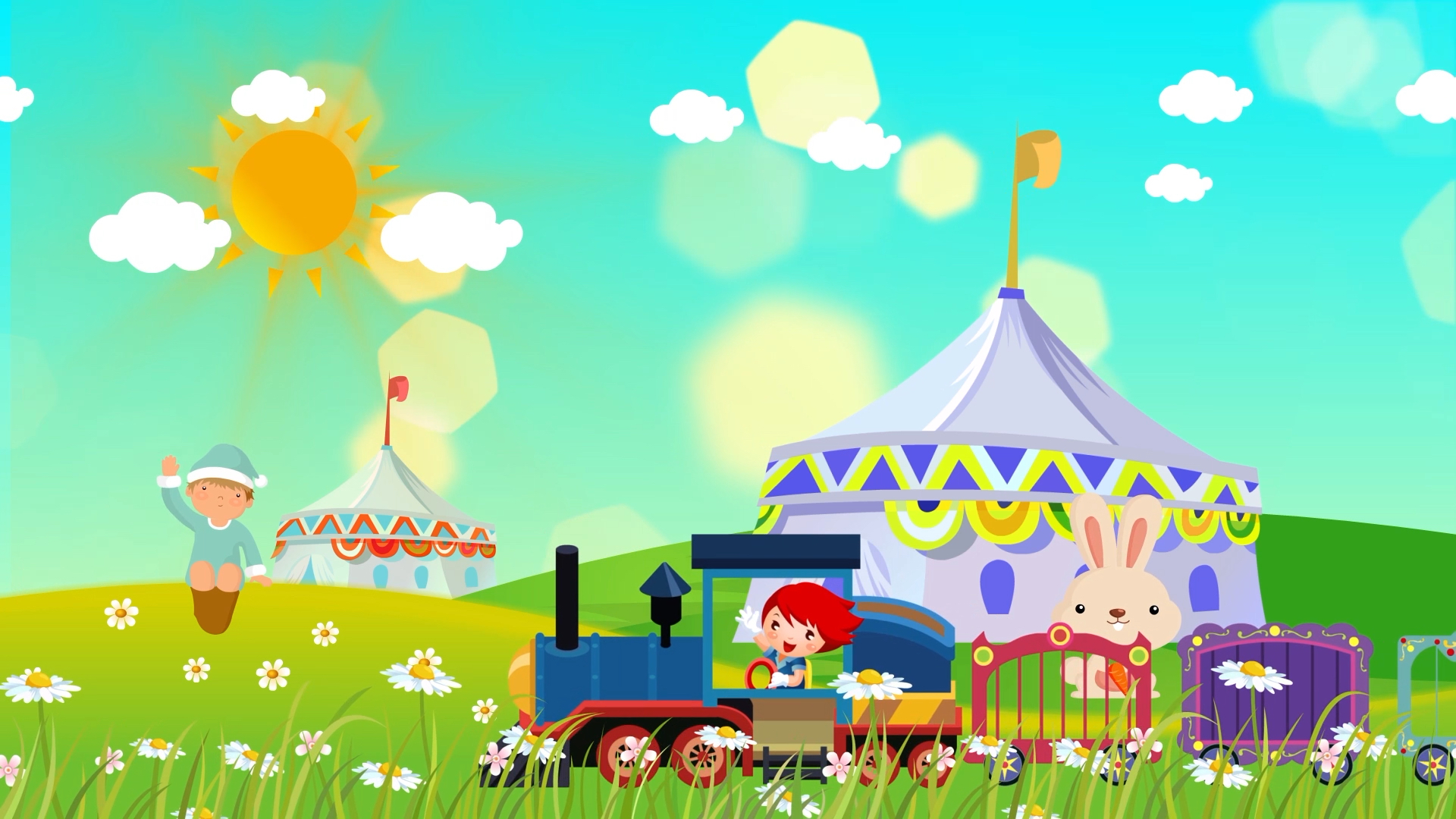 大草原舞台六一儿童节卡通动态背景视频视频的预览图