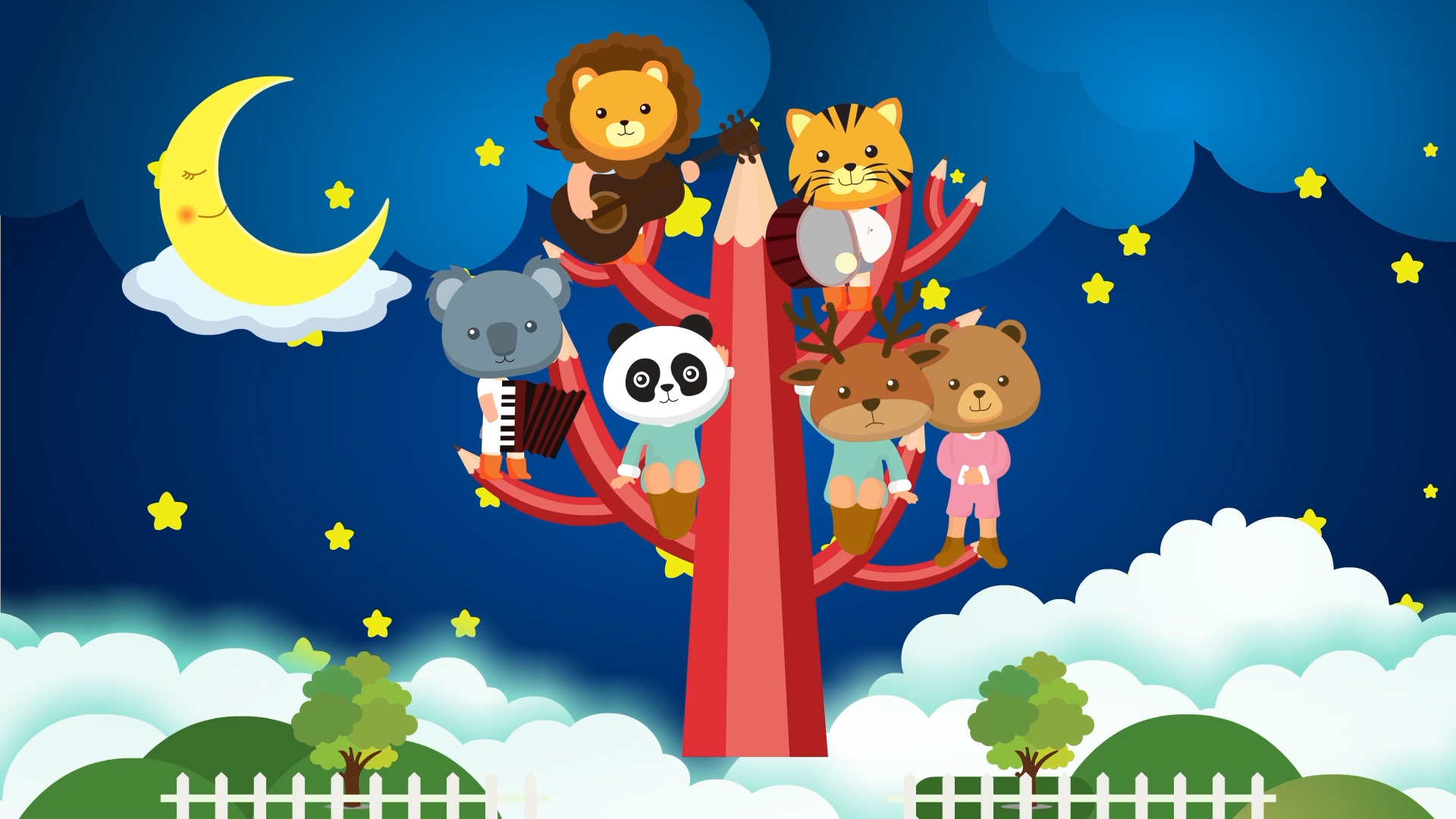卡通小动物演奏六一儿童节动态背景视频视频的预览图