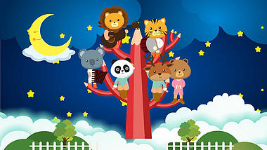 卡通小动物演奏六一儿童节动态背景视频视频的预览图
