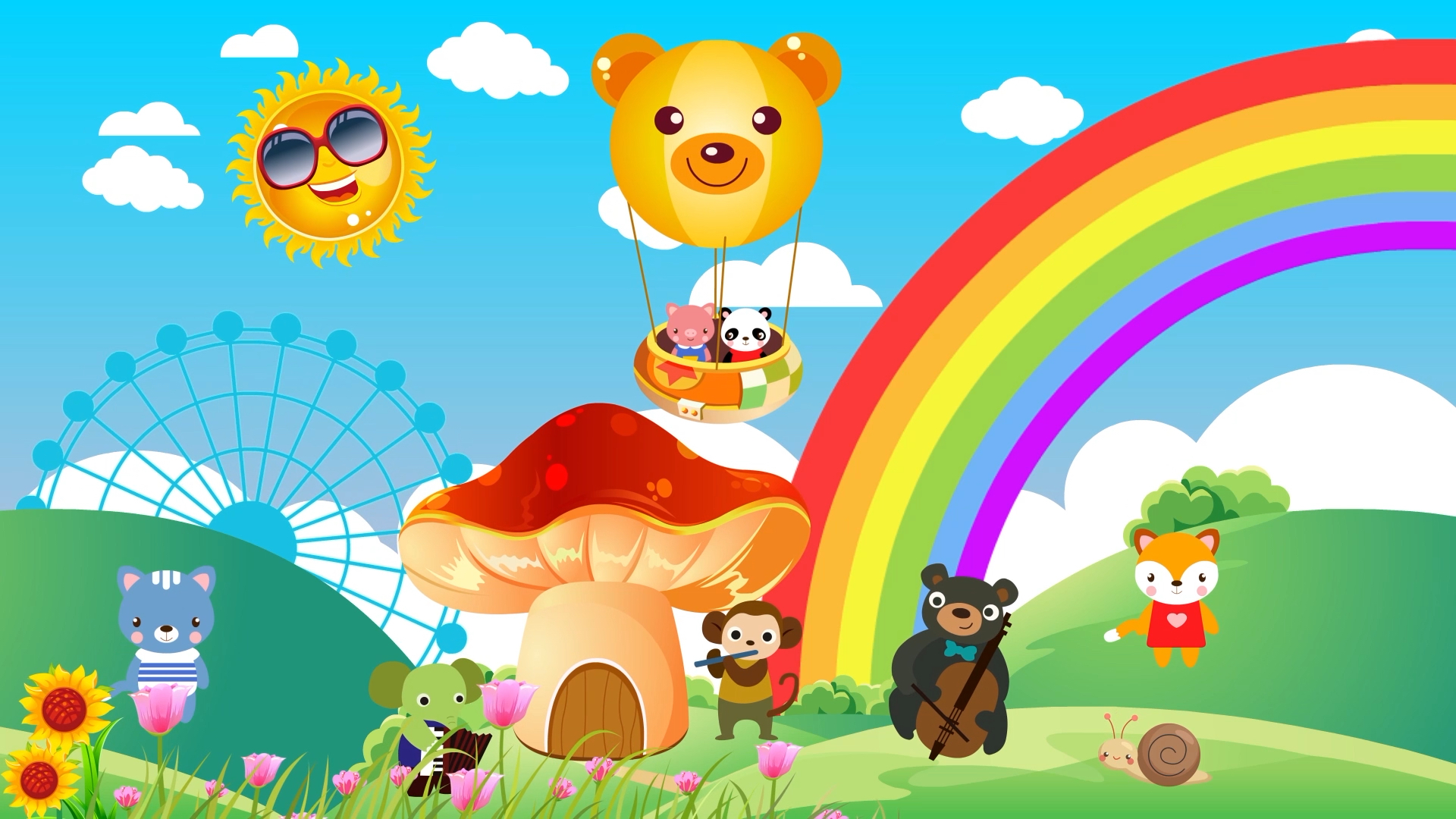 彩虹小动物儿歌六一儿童节卡通动态背景视频视频的预览图