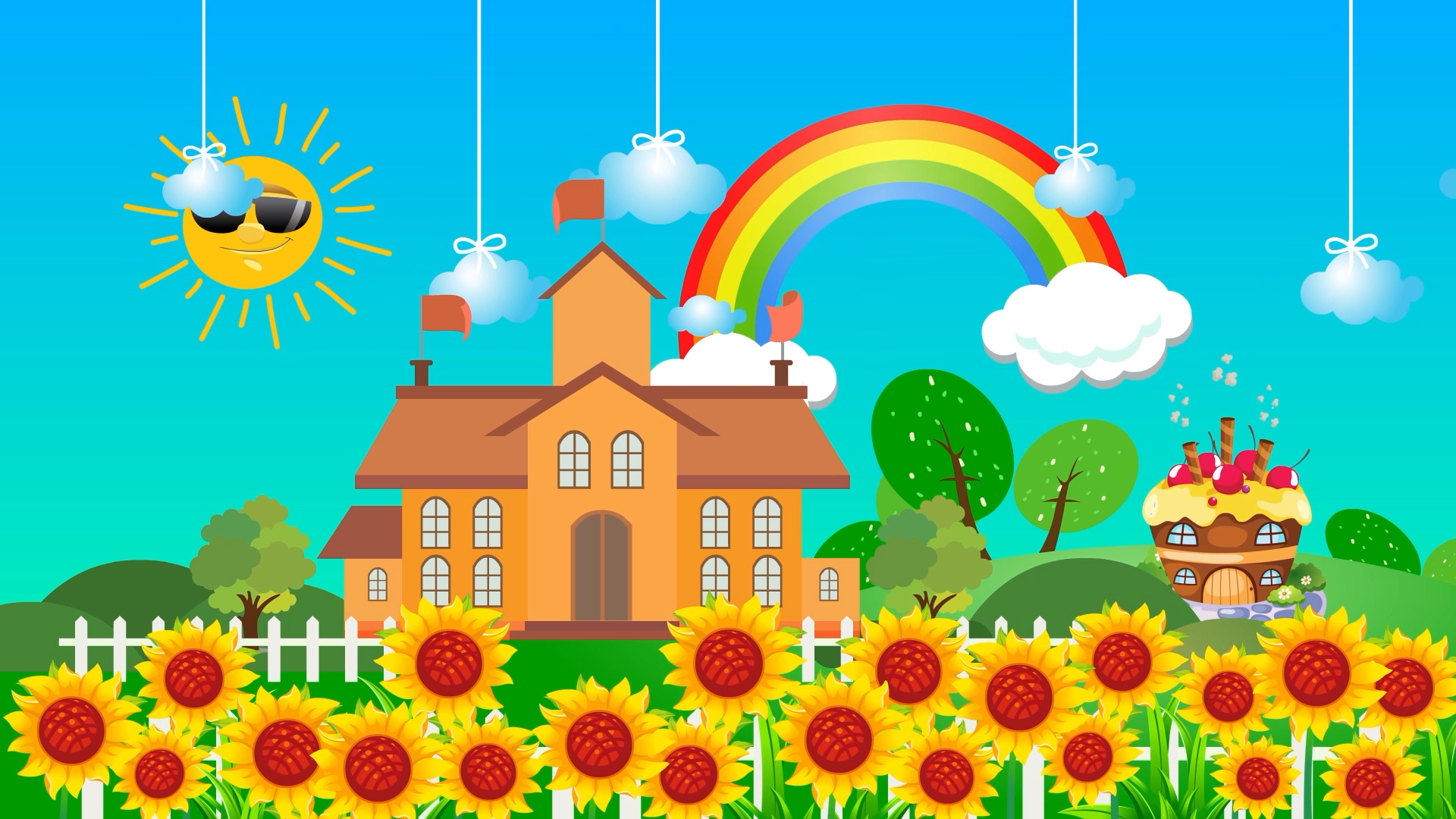 学校花朵卡通六一儿童节动态背景视频视频的预览图