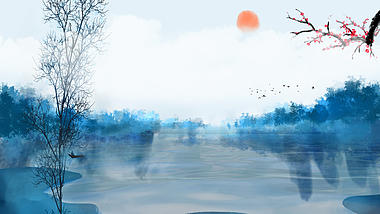 原创中国风蓝色湖水风景视频水墨风古风视频背景AE模板视频的预览图