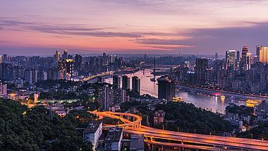 8k重庆长江两岸城市风光日转夜夜景延时视频的预览图
