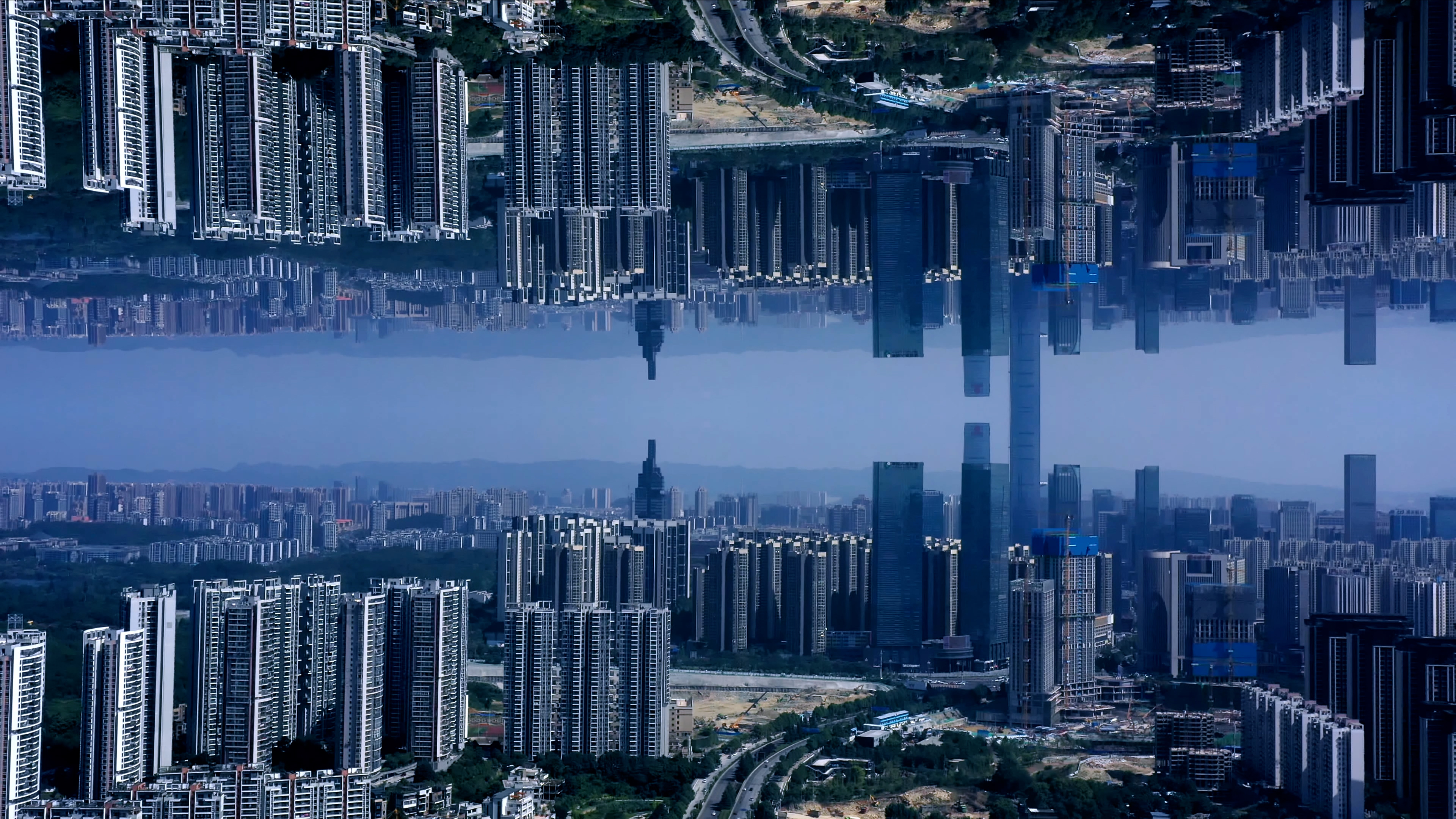4K航拍城市倒影楼房倒影全景视频视频的预览图