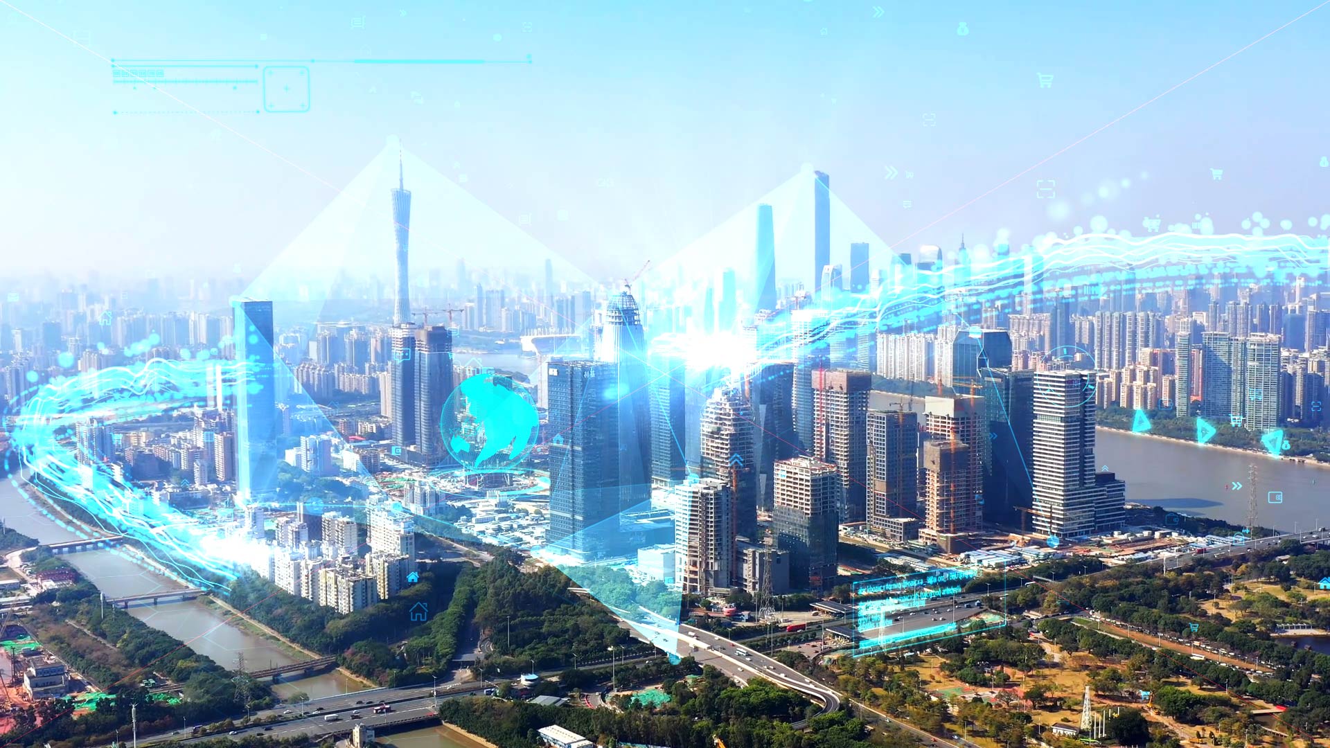 原创蓝色科技城市特效建筑特效线条粒子AE视频模板视频的预览图