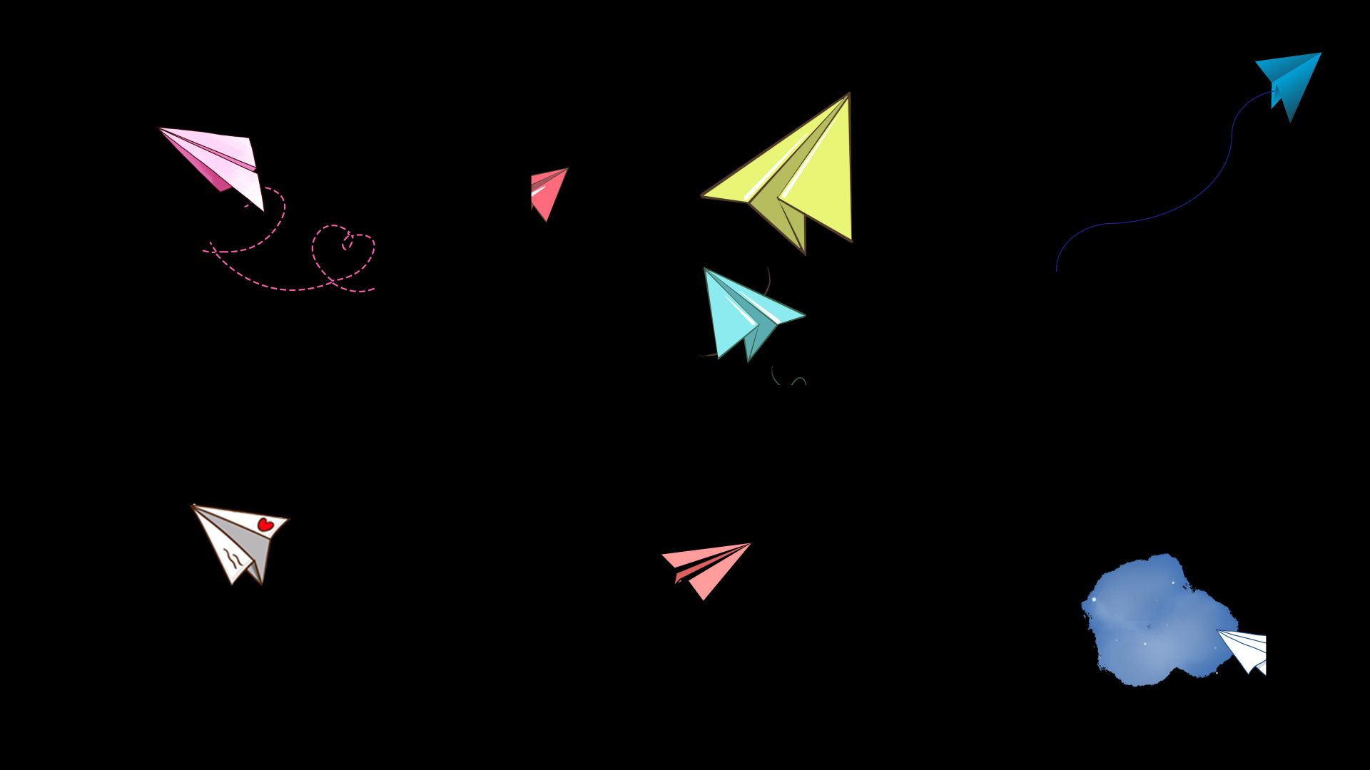 情人节飞行动图时间轴粉色纸飞机白色纸星空带通道mov综艺节目真人秀小元素视频的预览图