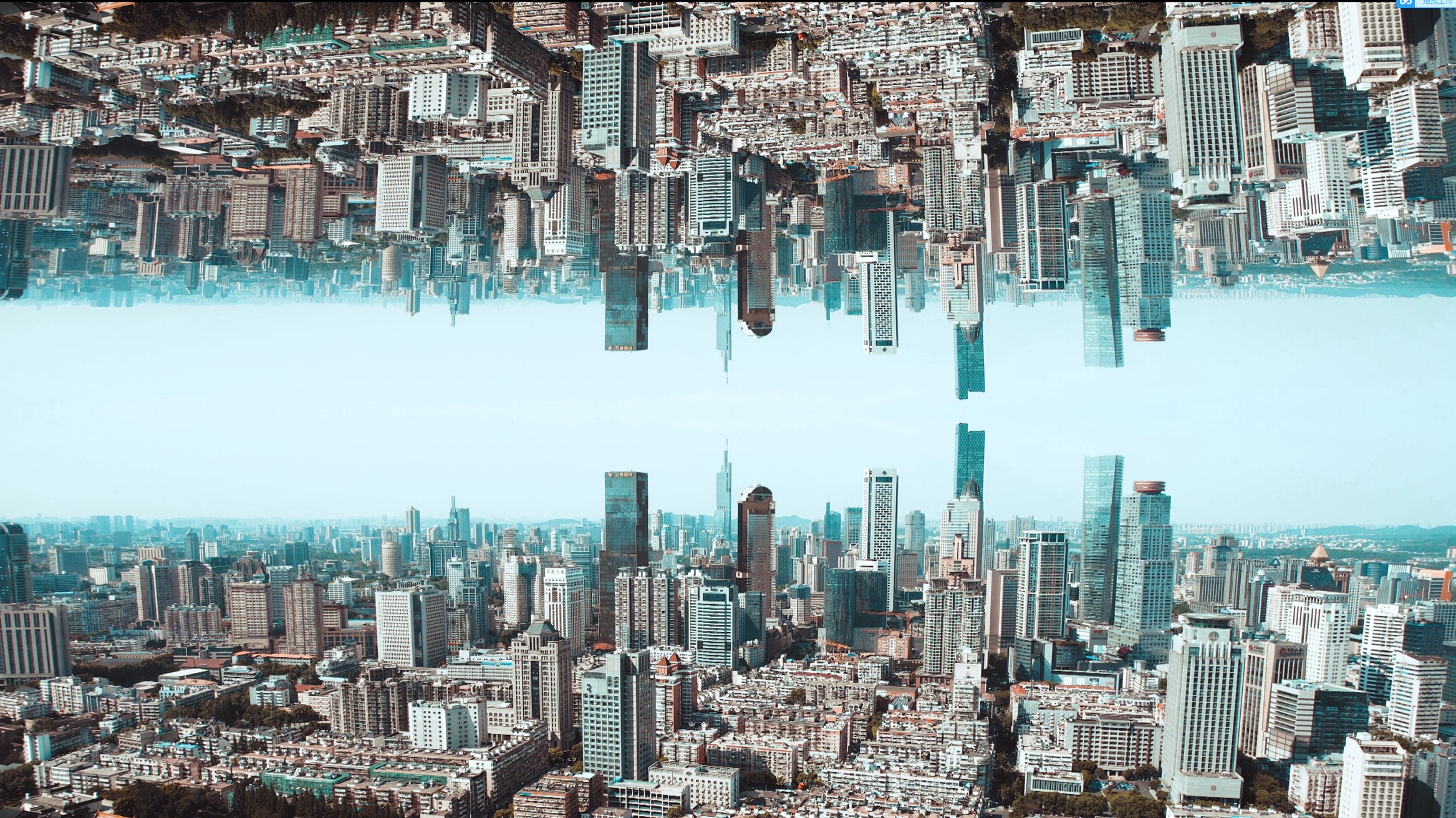 4k航拍南京新街口商圈城市倒影视频的预览图