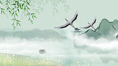 原创中国风淡雅湖边景色视频古风水墨风诗词朗诵背景AE模板视频的预览图