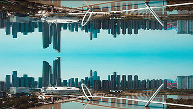 4k航拍南京河西CBD双子楼城市倒影视频的预览图